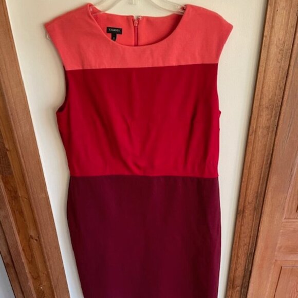 TALBOTS Color Block Sleeveless Knit Sheath Dress Red Coral Maroon - Picture 8 of 15